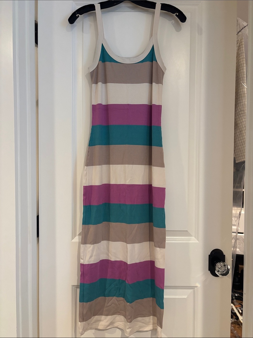 Z Supply Teal, Purple & Cream Striped Ribbed Maxi Dress